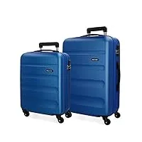 roll road flex set de bagages bleu 55/65 cms rigide abs serrure à combinaison 91l 4 roues bagage à main