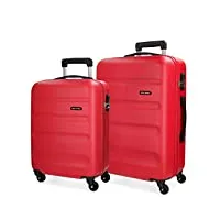 roll road flex set de bagages rouge 55/65 cms rigide abs serrure à combinaison 91l 4 roues bagage à main