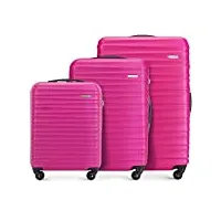 wittchen valise de voyage bagage à main valise cabine valise rigide en abs avec 4 roulettes pivotantes serrure à combinaison poignée télescopique groove line set de 3 valises rose