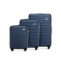wittchen valise de voyage bagage à main valise cabine valise rigide en abs avec 4 roulettes pivotantes serrure à combinaison poignée télescopique groove line set de 3 valises bleu foncé