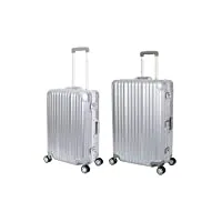 travelhouse london t1169 valise rigide à roulettes avec cadre en aluminium différentes tailles et couleurs, argenté, koffer-set (m+l)