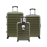 wrangler lot de 3 valises rigides intelligentes avec port de charge usb, vert olive, 20inch,24inch,28inch, ensemble de bagages intelligents avec porte-gobelet et port usb