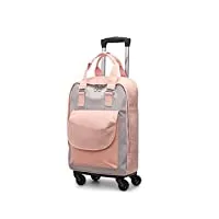 sh-lgx sac à dos à roulettes, sac de voyage imperméable à roulettes avec trolley, parfait pour les hommes et les femmes, rose