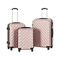 vidaxl valise rigide 3 pcs set de valises sac à roulettes ensemble de bagages cabine trolley à main bagage de voyage valise de vacances doré rose abs