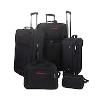 mewmewcat 5 pièces set de valises noires tissu avec revêtement en pvc f8h3