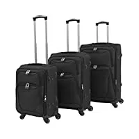 wakects lot de 3 valises souples, sac de voyage avec 4 roulettes pivotantes, valise à roulettes extensible, noir