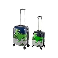 travelhouse happy children valise à roulettes pour enfant différentes tailles et couleurs, dinosaure vert, handgepäck + mittlerer koffer set, valise rigide à roulettes pivotantes