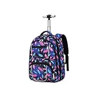 myalq sac à dos à roulettes avec roues pour enfants, sac à roulettes valises trolley enfants bagages 30x22x50 cm plume colorée