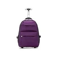 myalq unisexe nylon avec 2 roues trolley sac à dos sac à main valise à roulettes sac à dos à roulettes (pourpre),m