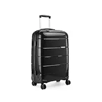 kono valise bagage a main rigide en polypropylène léger 4 roulettes avec serrure tsa (noir, m (65cm - 66l))