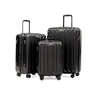 nonstop new york collection new york lot de 3 valises de voyage extensibles à roulettes latérales rigides légères avec serrure tsa et double port usb, noir, 3-piece set (20/24/28), ensemble de 3