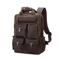 tiding sac à dos vintage en cuir véritable pour homme - compatible avec ordinateur portable de 15,6" - avec sangle à roulettes - marron, marron militaire., l, sac à dos daypack