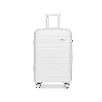 kono valise trolley cabine 55cm bagage à main rigide en polypropylène ultra léger à 4 roulettes avec serrure tsa intégré 40l (blanc)