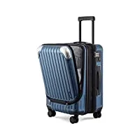 level8 valise cabine extensible abs+pc bagage à main trolley rigide bagages cabine avec 4 roulettes doubles pivotantes et serrure tsa, 55x37x25cm, 42l, bleu