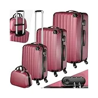 tectake lot de 4 valises de voyage grande taille cabine valise soute multifonction en abs polypropylène, valise de voyage à roulettes avec trousse de toilette - bordeaux