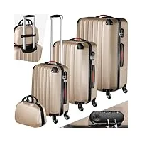 tectake lot de 4 valises cabine de voyage grande taille soute multifonction en abs polypropylène, à roulettes, avec trousse de toilette - champagne