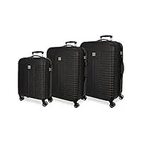 roll road india set de bagages noir 55/70/80 cms rigide abs serrure à combinaison 220l 4 roues doubles bagage à main