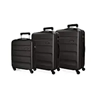 roll road flex set de bagages noir 55/65/75 cms rigide abs serrure à combinaison 182l 4 roues bagage à main