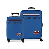 pepe jeans overlap set de bagages bleu 55/68 cms rigide abs serrure à combinaison 104l 4 roues doubles bagage à main