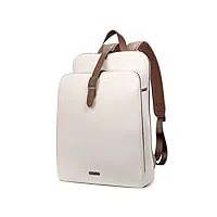 cluci sac a dos femme cuir veritable ordinateur portable de 15,6 pouces voyage business vintage grand mode sac d'epaule beige avec marron