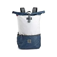 sac à dos en toile recyclée, bleu marine/blanc, compartiment rembourré pour ordinateur portable, blanc/bleu marine, 44cm x 29cm x 15cm (hxbxl), rucksack