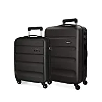 roll road flex set de bagages noir 55/65 cms rigide abs serrure à combinaison 91l 4 roues bagage à main