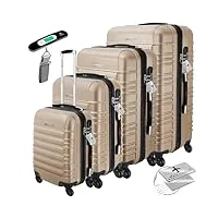 kesser® set de 4 valises à coque dure, trolley incl. balance de valise + étiquette de bagage valise à roulettes, serrure, 4 roulettes abs, s-m-l-xl ,champagne