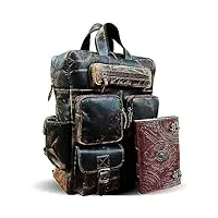 l & s sac à dos en cuir de buffle multi-poches sac à dos de voyage pour ordinateur portable pour homme femme
