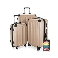 hauptstadtkoffer spree - ensemble de valises, set de 3 trolleys rigides (s,m & l) + étiquette de valise, (s,m & l) blanc, champagne