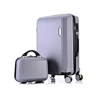 xmwm abs + pc ensemble de bagages valise de voyage à roulettes valise à roulettes bagage à main valise cabine femme bag rolling luggage wheel spinner, silver set, 22"