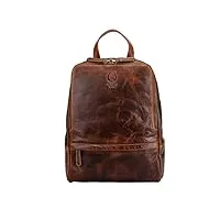 corno d´oro sac à dos pour femmes, sac de loisirs vintage bp818, backpack en cuir véritable marron pour ordinateur portable 14 pouces
