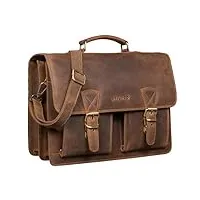 stilord 'jeffrey' porte document femme et homme cuir sac d'enseignant xl sac à bandoulière ordinateur portable 15,6 classeur a4 trolley, couleur:marron moyen