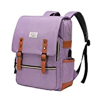 modoker sac à dos vintage pour ordinateur portable pour femme et homme, sac à dos scolaire avec port de charge usb, sac à dos tendance pour ordinateur portable 15,6 pouces, violette