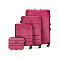 wittchen valise de voyage bagage à main valise cabine valise rigide en abs avec 4 roulettes pivotantes serrure à combinaison poignée télescopique globe line set de 4 valises rose