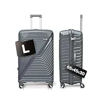 ds-lux valise de voyage de qualité supérieure - valise rigide - valise à roulettes - bagage à main - en plastique abs - avec serrure tsa - 4 roues spinner (ensemble s-m-l), gris v3, l, mallette