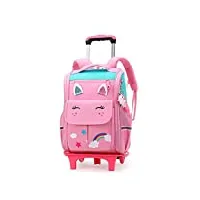 sac à dos pour enfant sac primaire scolaire roulette monter des escaliers garcon école fille cartable pour quotidien et voyage 1-6 ans, rose