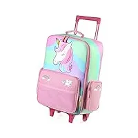 vaschy valise enfant fille, pliable valise de voyage mignon valise cabine 35x17x52 multifonctionnel bagage à main avec 2 roulettes licorne arc-en-ciel