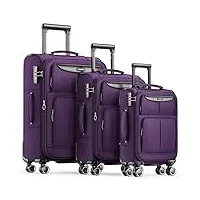 showkoo set de 3 valises de voyage tissu oxford souple extensible légère durable trolley sets de bagages cabine avec 4 roulettes silencieuses à 360° et serrure tsa (m l xl-violet)