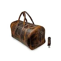 hg-lthr 50 cm sac de voyage en cuir bagage de cabine de voyage étanche sac de week-end de gym de nuit
