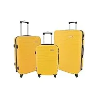 a1 fashion goods valise robuste à 4 roues en abs léger avec serrure à chiffres jaune, jaune, full set | cabin+medium+large, valise