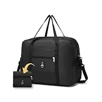 bagzy bagage cabine 45 x 36 x 20 easyjet valise sac de voyage pliable portable résistant à l'eau léger grand sac de sport sacs weekender duffel sacs camping randonnée pliant(noir)