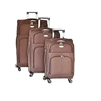 diffusion lot de 3 valises à roulettes en nylon léger 4 roues, marron, set 0f 3 (3 sizes)