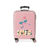 roll road precious flower valise de cabine rose 38 x 55 x 20 cm rigide abs fermeture à combinaison latérale 34 l 2 kg 4 roues doubles Équipement à main