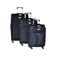 diffusion lot de 3 valises en nylon léger à 4 roues, noir , set 0f 3 (3 sizes)