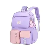 kebeixuan sac à dos kawaii fille sac d'école cartable fille primaire pour 6 8 10 enfants filles avec décor trucs (violet)