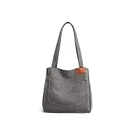 porrasso sac d'épaule en toile femme fourre-tout rétro sacs à main sac cabas pour École voyage travail usage quotidien gris