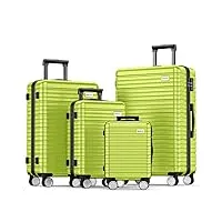 beow lot de 4 valises extensibles légères en polycarbonate + abs avec serrure tsa, vert, lot de 3 valises extensibles rigides avec roulettes pivotantes