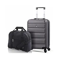 aerolite 55x35x25 + 40x30x15 ensemble bagage cabine maximum pour air france et klm (valise charbon + sac)