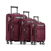 showkoo set de 3 valises de voyage tissu oxford souple extensible légère durable trolley sets de bagages cabine avec 4 roulettes silencieuses à 360° et serrure tsa (m l xl-vin rouge)
