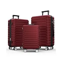 showkoo set de 3 valises rigides abs+pc valise sets de bagages extensible avec 4 roulettes silencieuses à 360° et serrure tsa (m l xl-rouge)